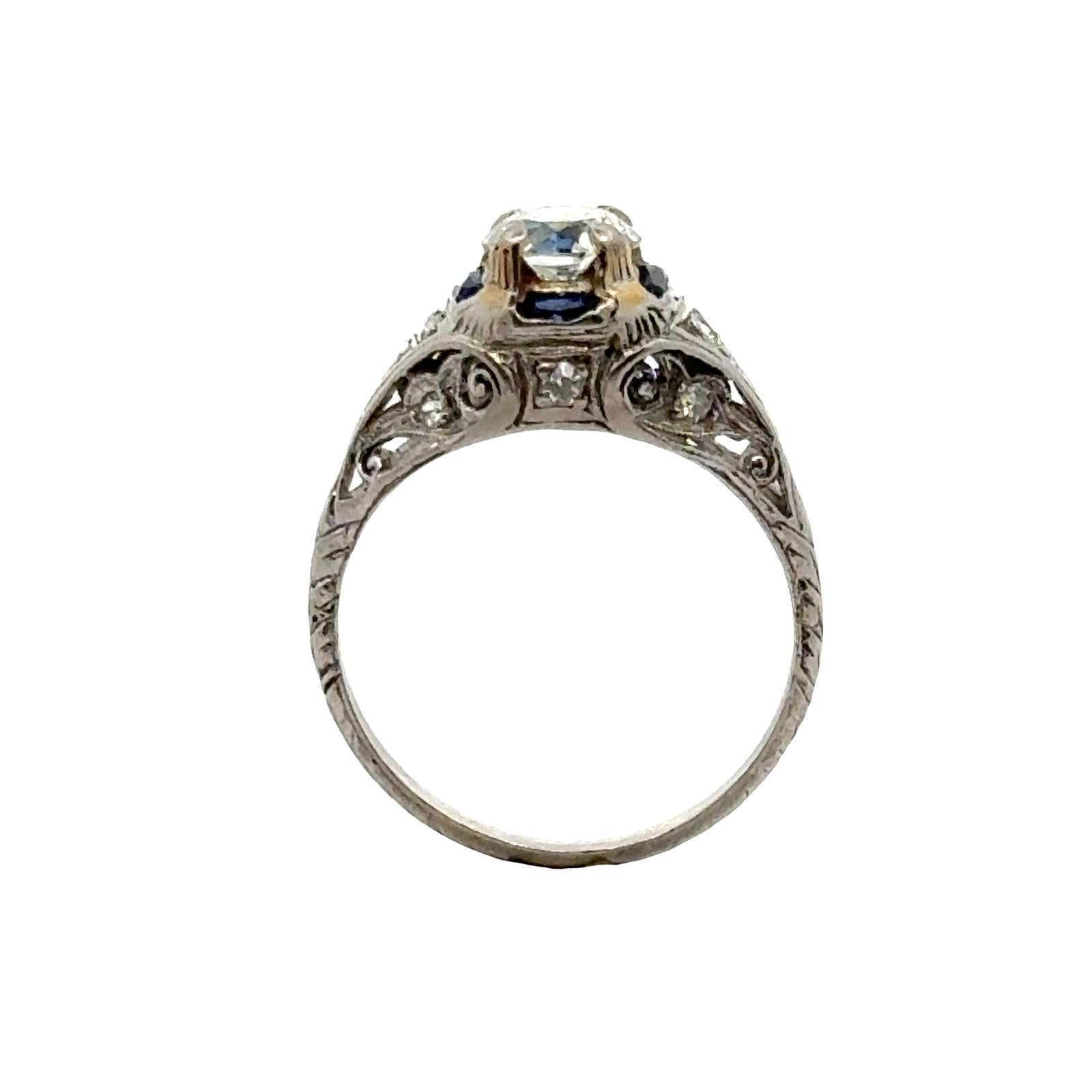 Art Deco Diamond Platinum Engagment Estate Ring For Sale 1