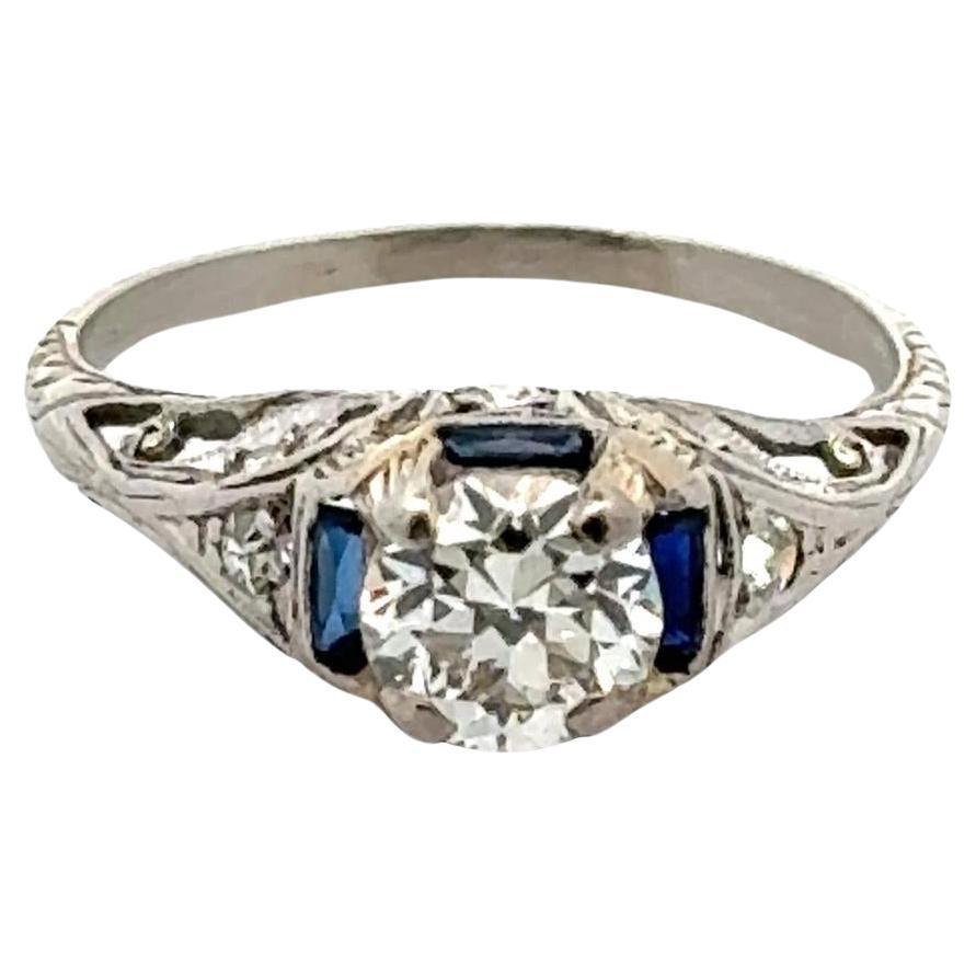 Art Deco Diamond Platinum Engagment Estate Ring For Sale