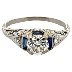 Antique Art Deco Diamond Platinum Engagment Estate Ring