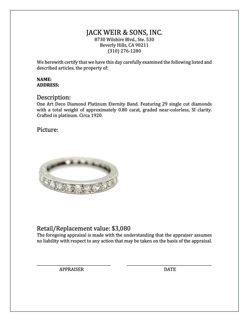 Eternity-Ring aus Platin mit Diamant im Art déco-Stil 2