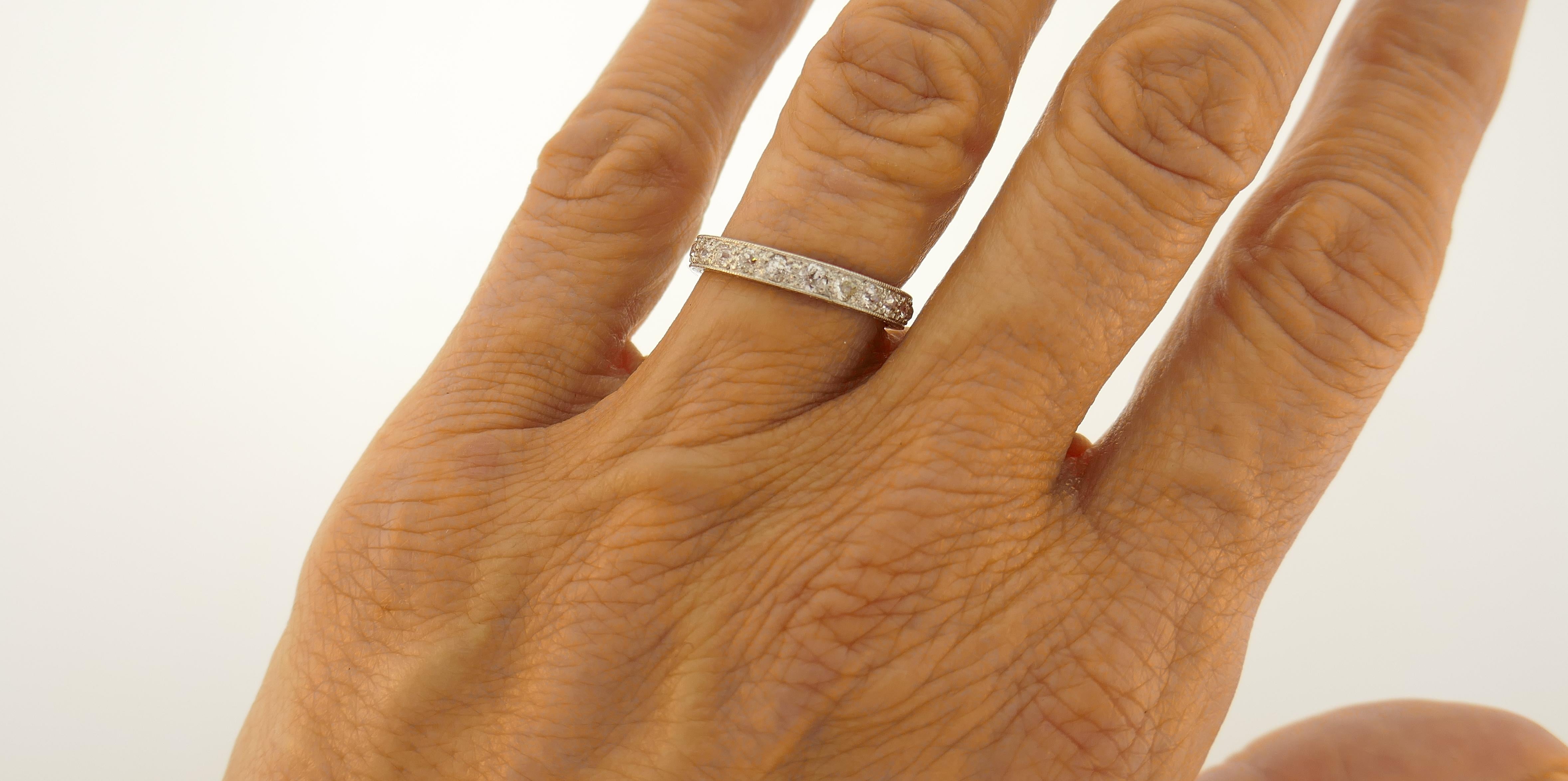 Art Deco Diamond Platinum Eternity Band Ring Old European Cut Wedding In Good Condition In Beverly Hills, CA