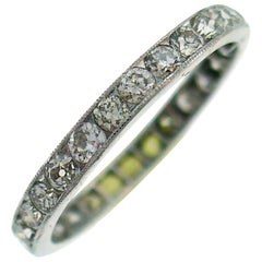 Antique Art Deco Diamond Platinum Eternity Band Ring Old European Cut Wedding Size 7.5