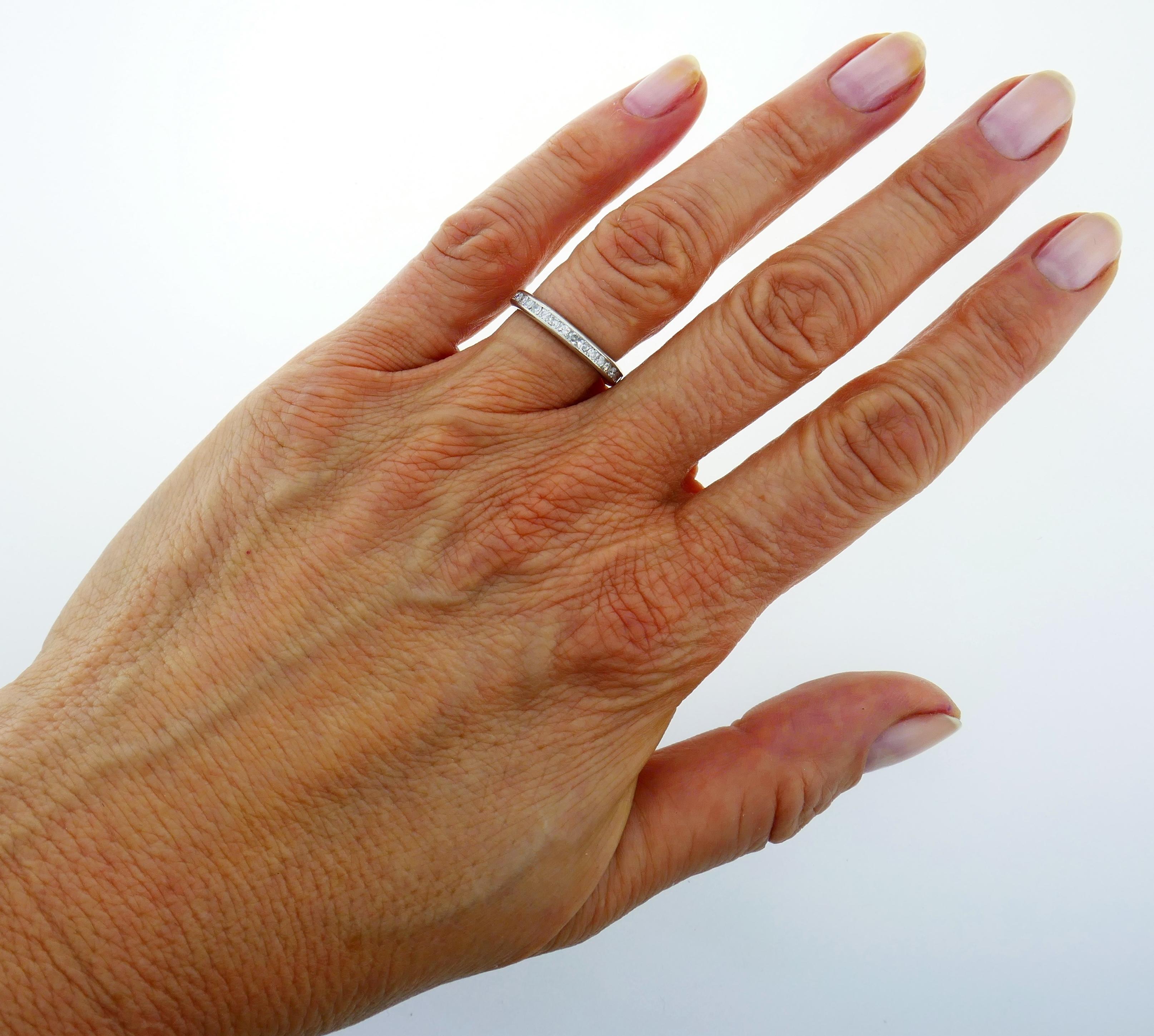 Art Deco Diamond Platinum Eternity Band Ring Single Cut Wedding Size 6.75 1