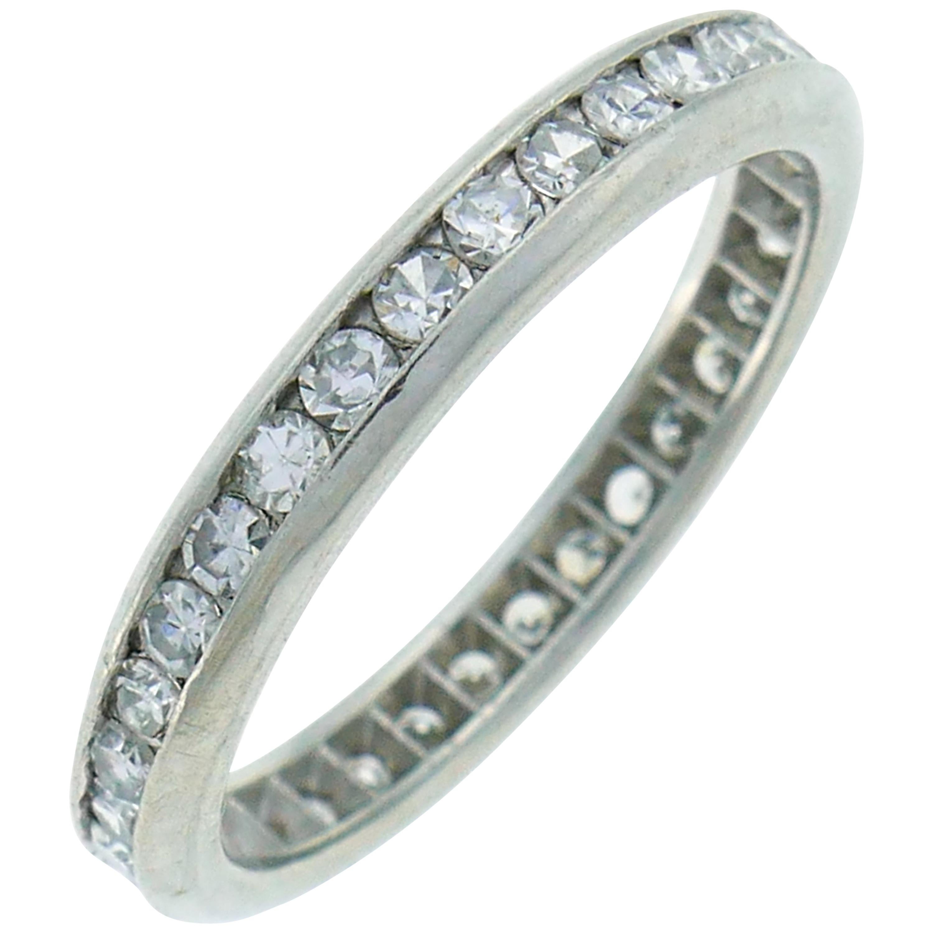 Art Deco Diamond Platinum Eternity Band Ring Single Cut Wedding Size 6.75