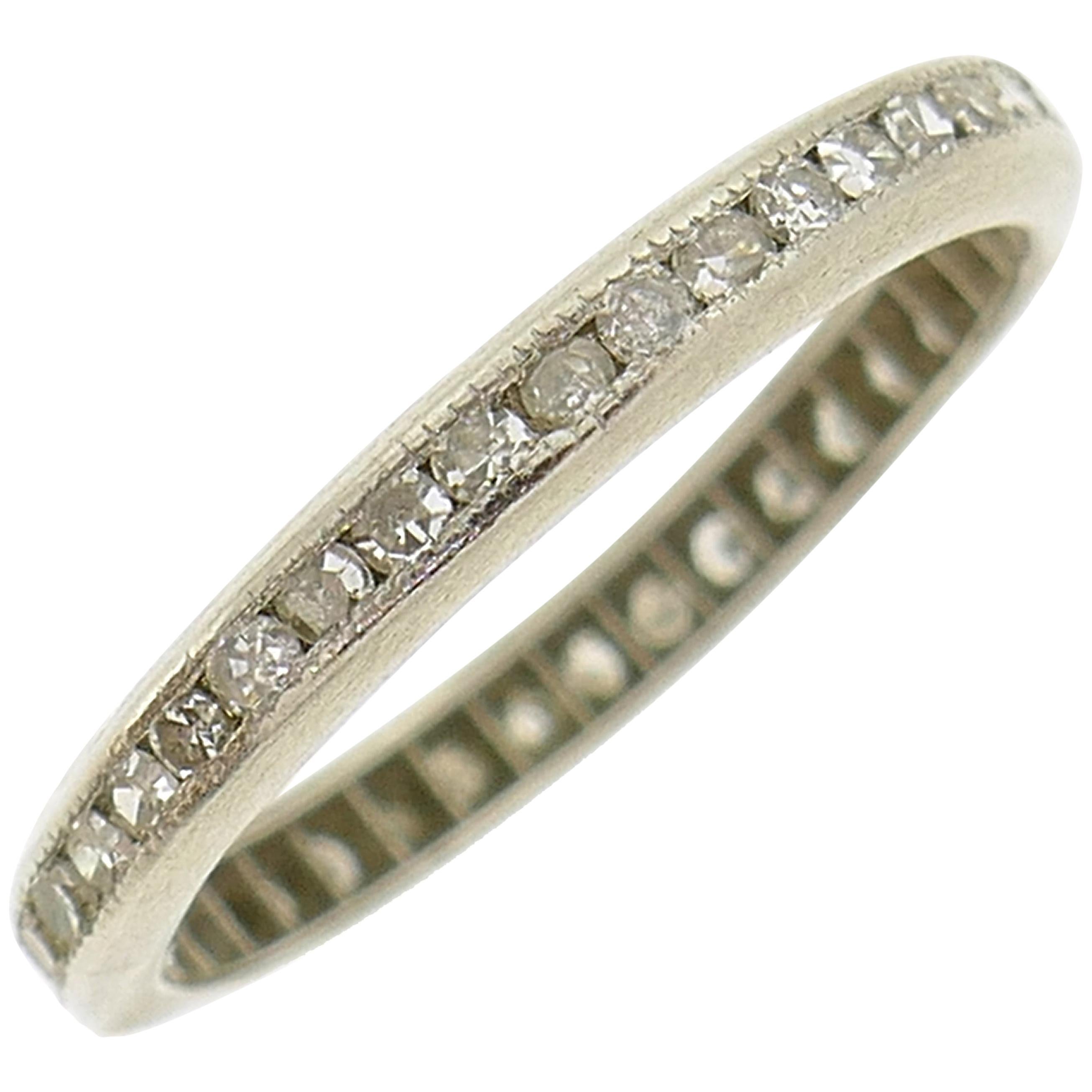 Art Deco Diamond Platinum Eternity Band Ring Single Cut Wedding Size 5.75