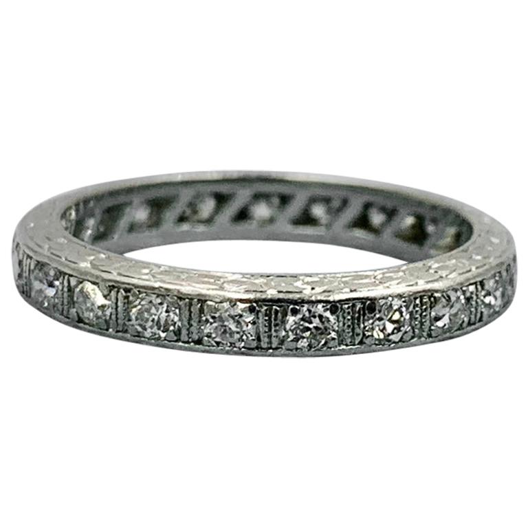 Art Deco Diamond Platinum Eternity Band Ring Wedding Engagement For Sale