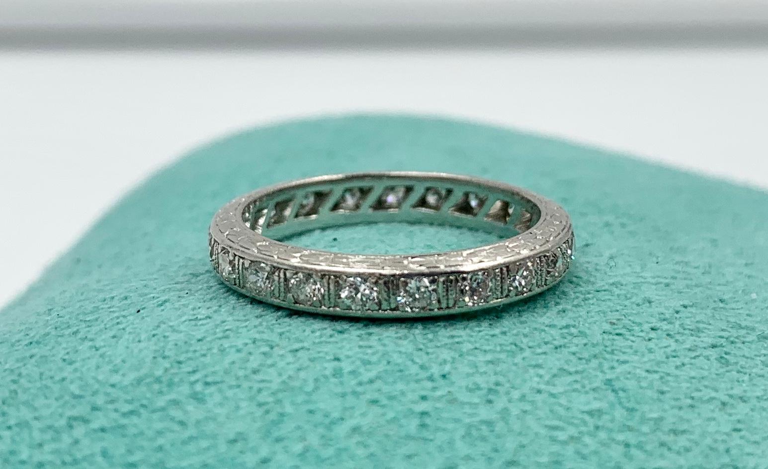 Old Mine Cut Art Deco Diamond Platinum Eternity Band Ring Wedding Engagement For Sale