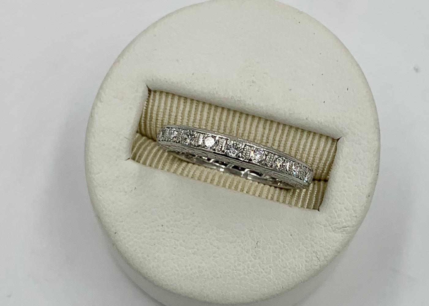 Women's Art Deco Diamond Platinum Eternity Band Ring Wedding Engagement For Sale