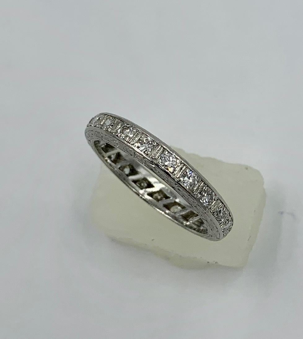 Art Deco Diamond Platinum Eternity Band Ring Wedding Engagement For Sale 1