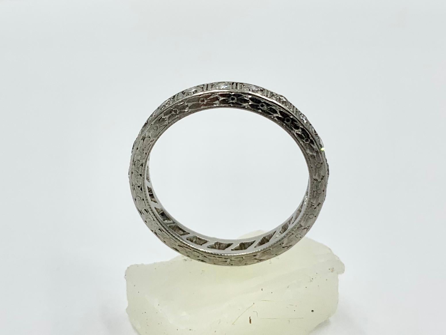 Art Deco Diamond Platinum Eternity Band Ring Wedding Engagement For Sale 3