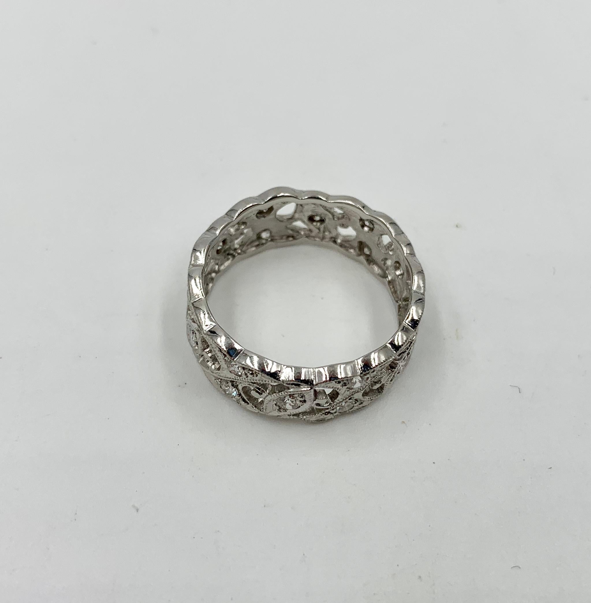 Art Deco Diamond Platinum Eternity Band Ring Wedding Engagement 5