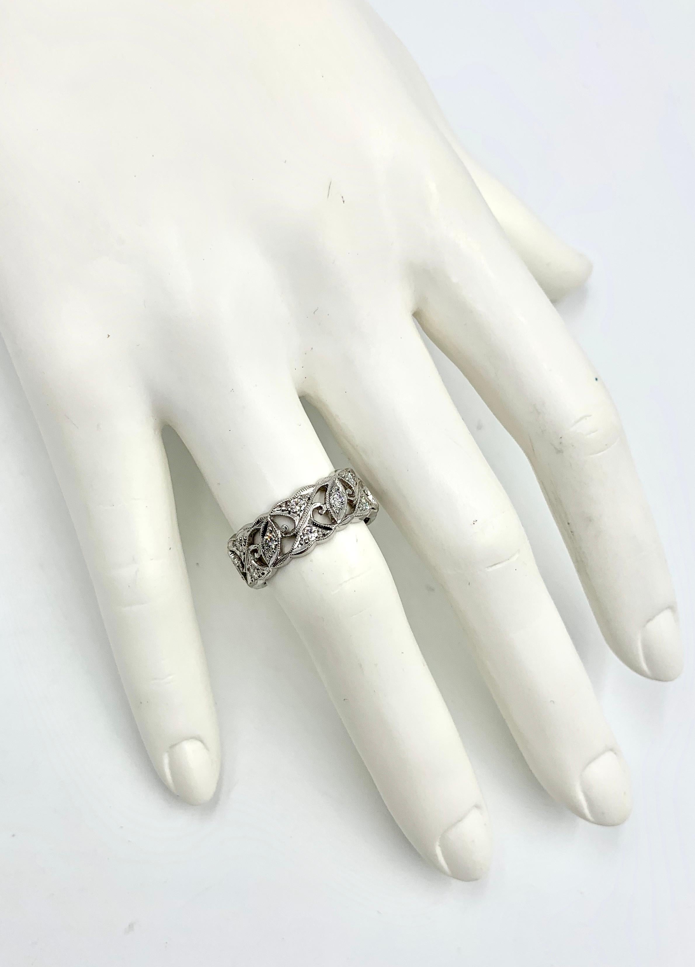 Art Deco Diamond Platinum Eternity Band Ring Wedding Engagement 6