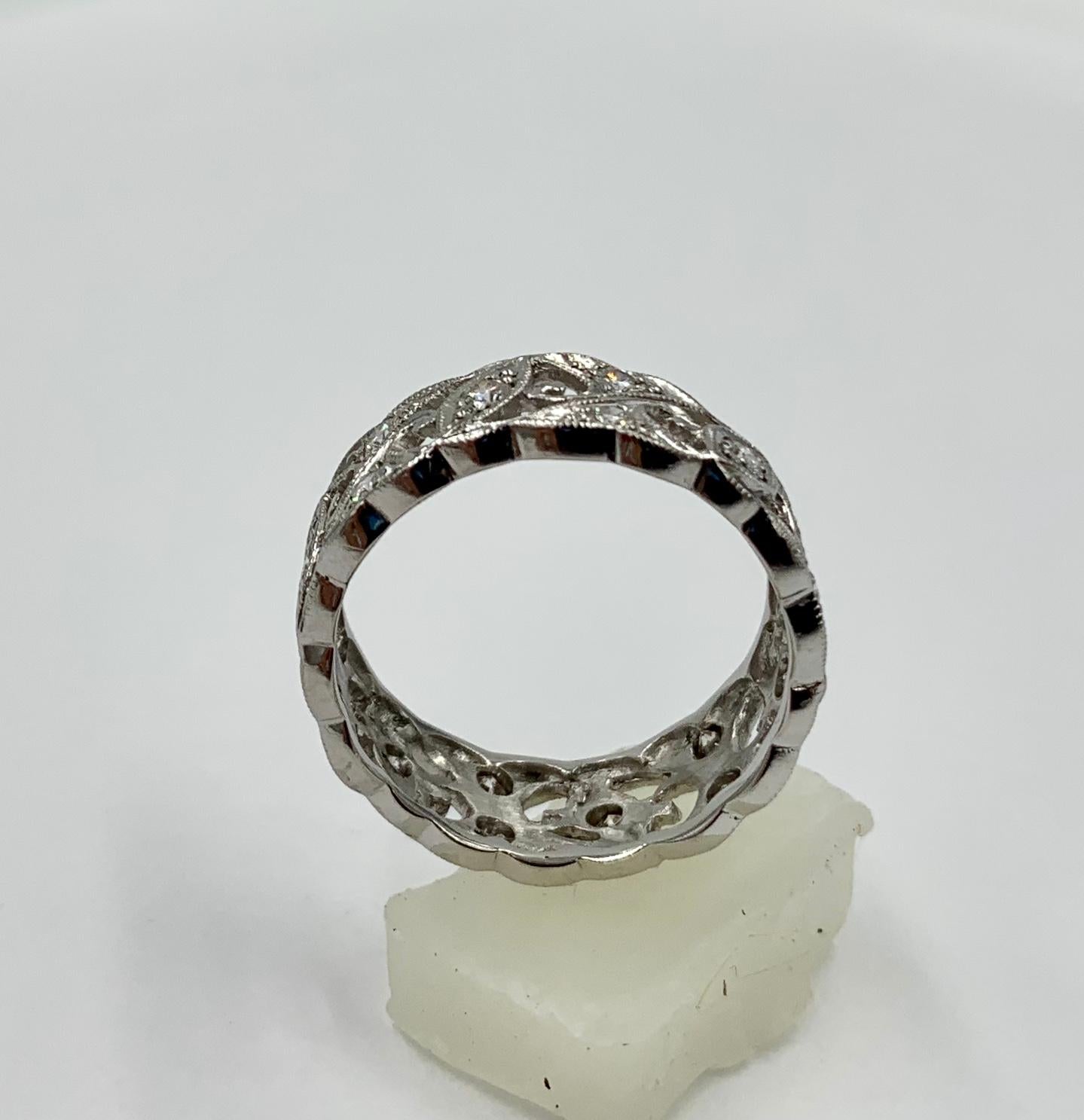 Art Deco Diamond Platinum Eternity Band Ring Wedding Engagement 7