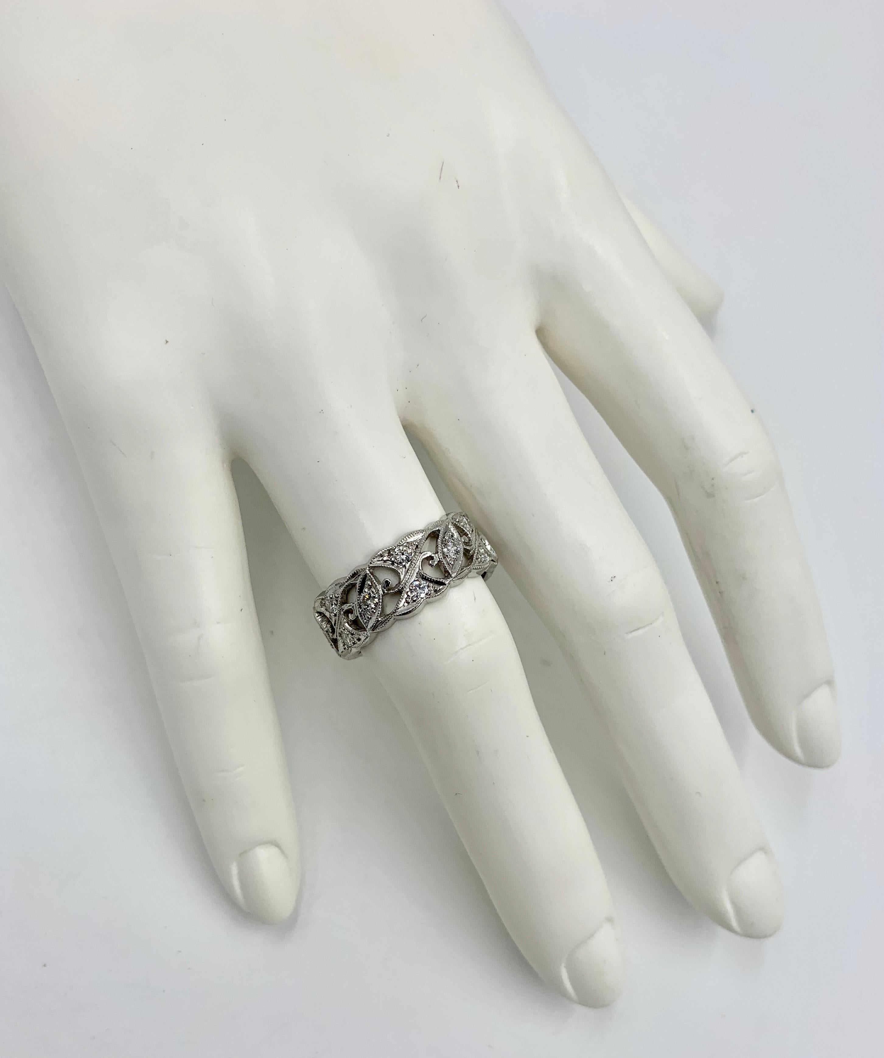 Round Cut Art Deco Diamond Platinum Eternity Band Ring Wedding Engagement