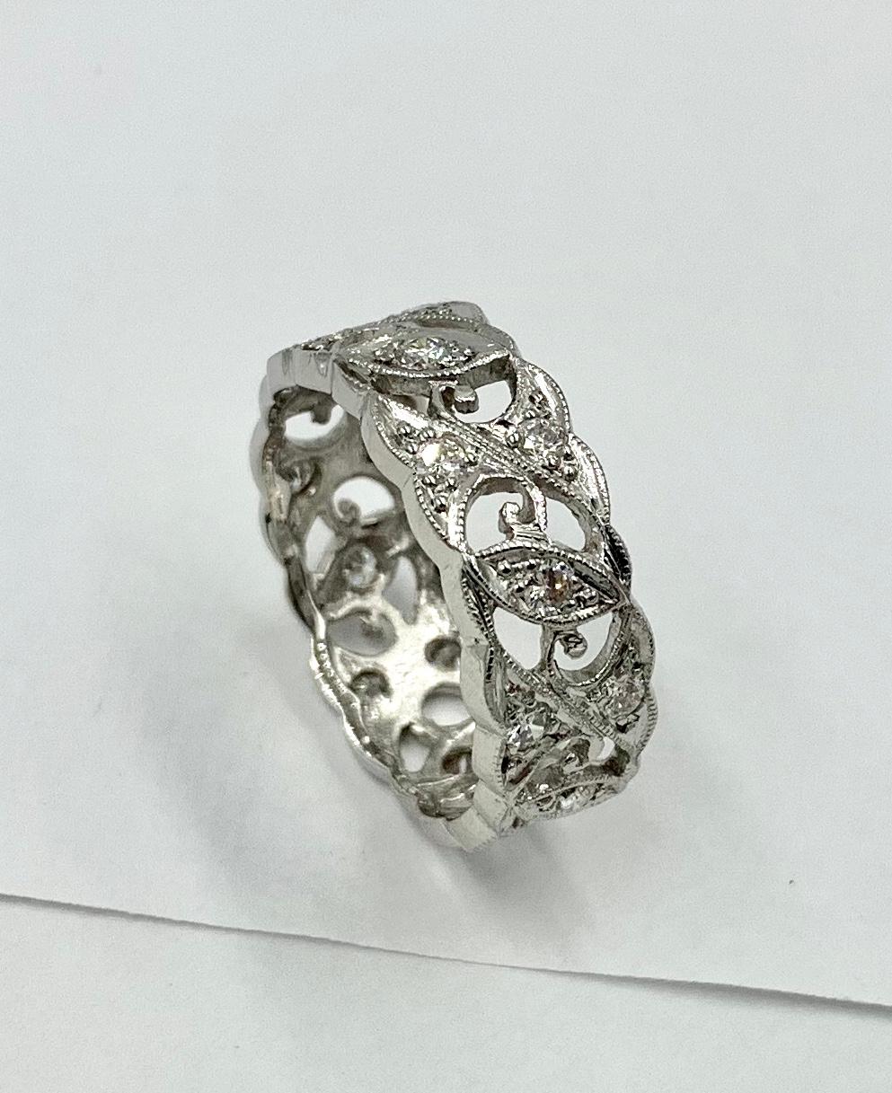 Women's Art Deco Diamond Platinum Eternity Band Ring Wedding Engagement