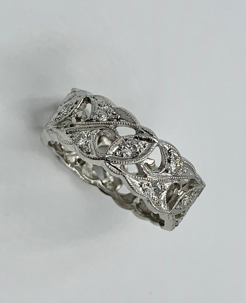 Art Deco Diamond Platinum Eternity Band Ring Wedding Engagement 2