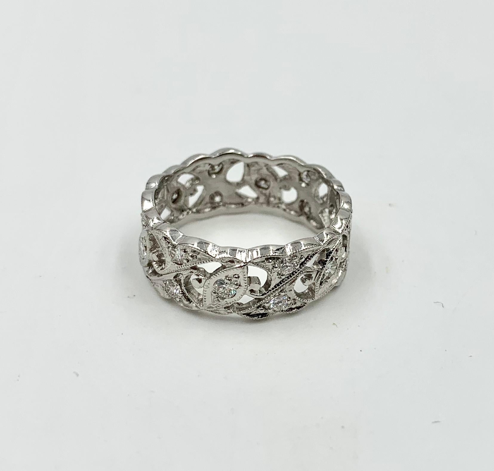 Art Deco Diamond Platinum Eternity Band Ring Wedding Engagement 3
