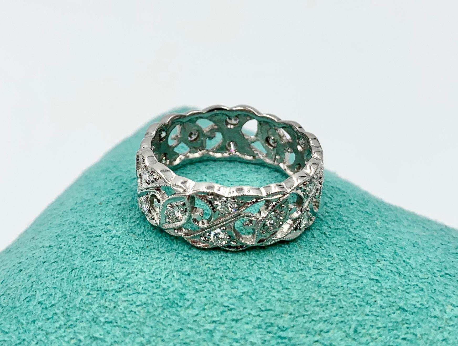 Art Deco Diamond Platinum Eternity Band Ring Wedding Engagement 4