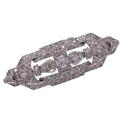 Art Deco Diamond Platinum Filigree Antique Brooch Pin Old Mine Cut Diamonds