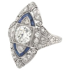 Antique Art Deco Diamond Platinum Filigree Cocktail Ring