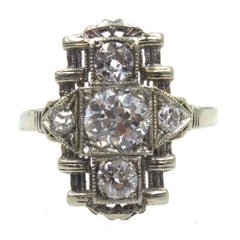 Antique Art Deco Diamond Platinum Filigree Cocktail Ring GIA Certified