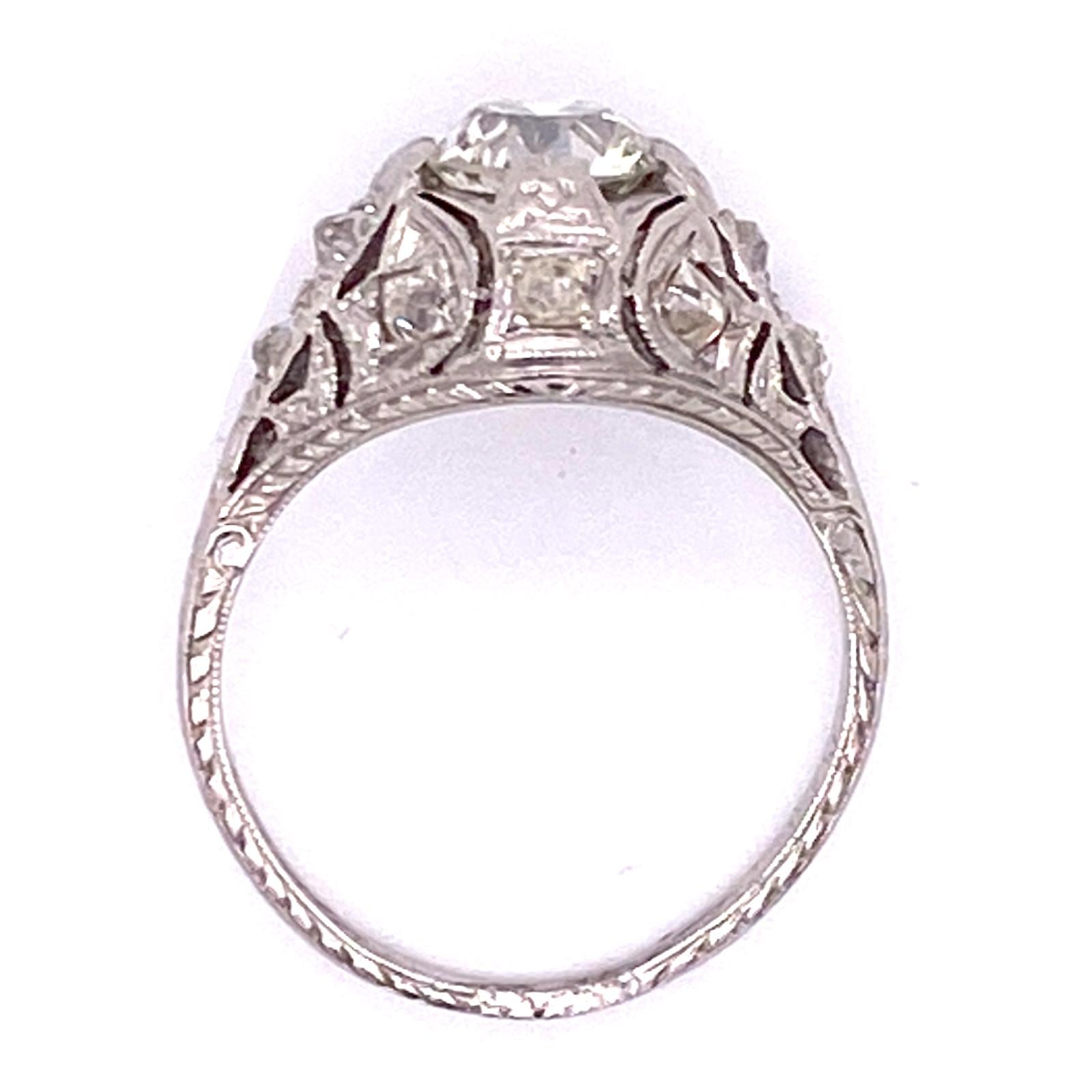 Old European Cut Art Deco Diamond Platinum Filigree Engagement Ring