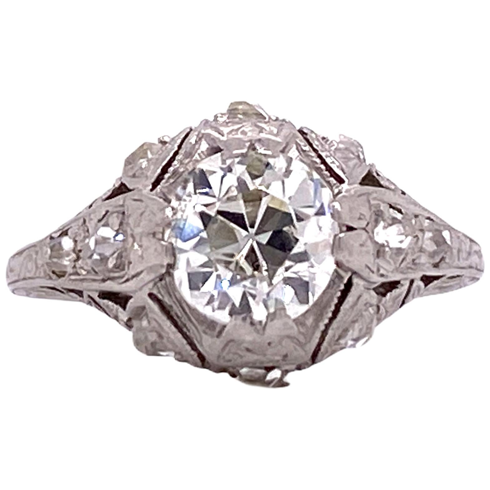 Art Deco Diamond Platinum Filigree Engagement Ring