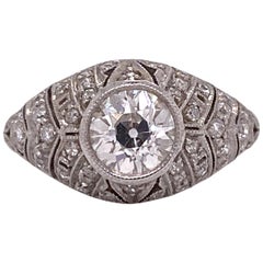 Antique Art Deco Old European Cut Diamond Platinum Filigree Engagement Ring