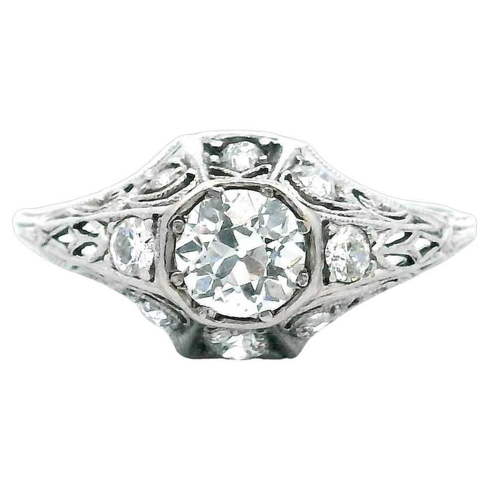Art Deco Diamond Platinum Filigree Engagement Ring Vintage 