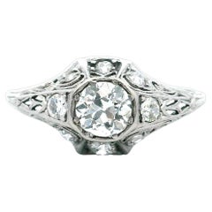 Art Deco Diamond Platinum Filigree Engagement Ring Antique 