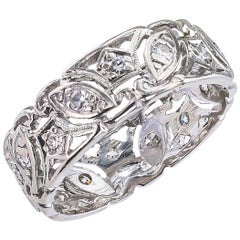 Vintage Art Deco Diamond Platinum Filigree Ring Band