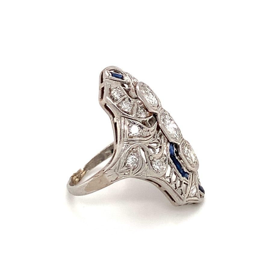 Art Deco Diamant Platin Filigran Ring, um 1920er Jahre (Alteuropäischer Schliff) im Angebot