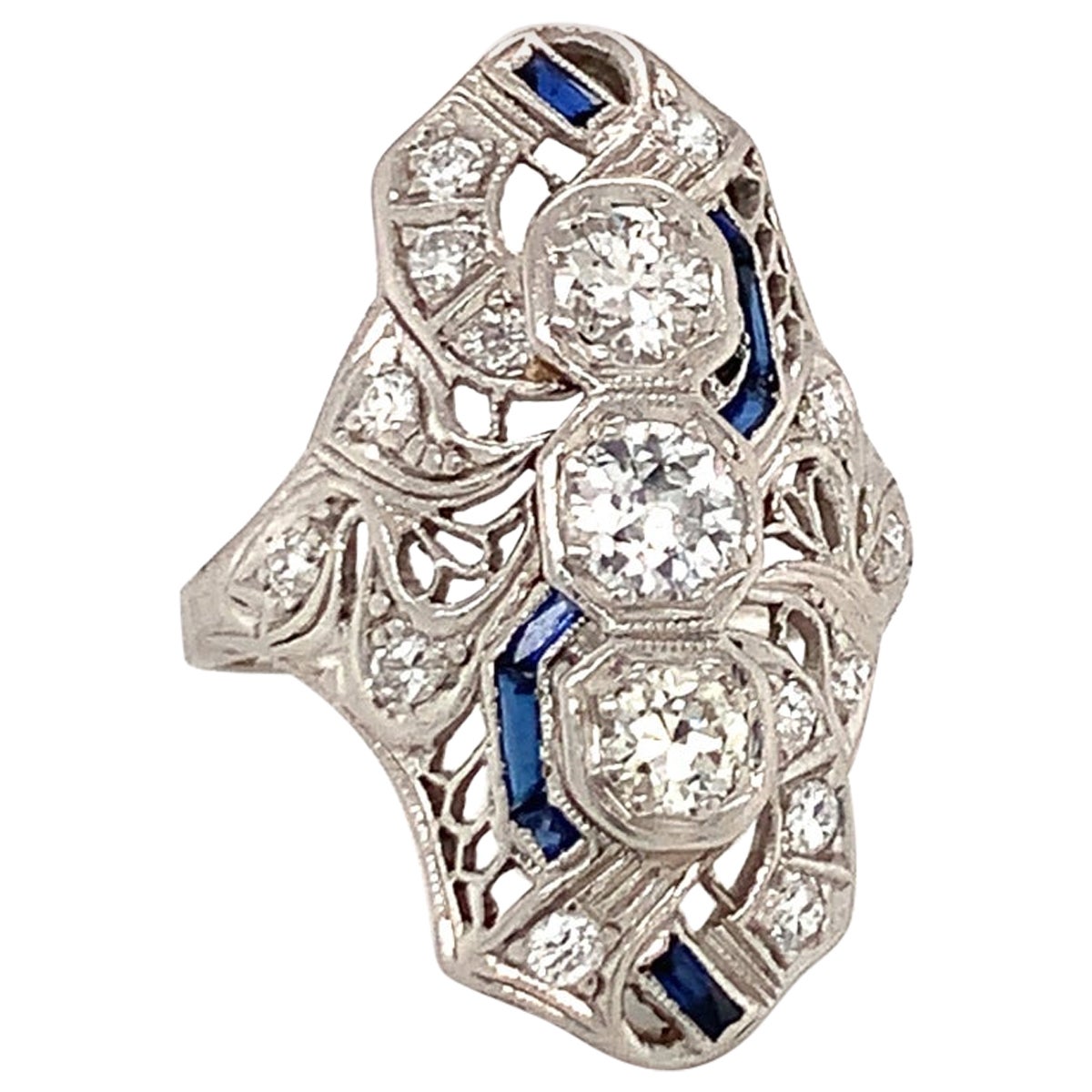 Anello in filigrana di platino con diamante Art Deco, anni '20 circa