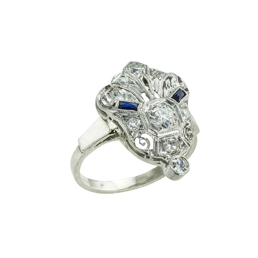 Round Cut Art Deco Diamond Platinum Filigree Ring