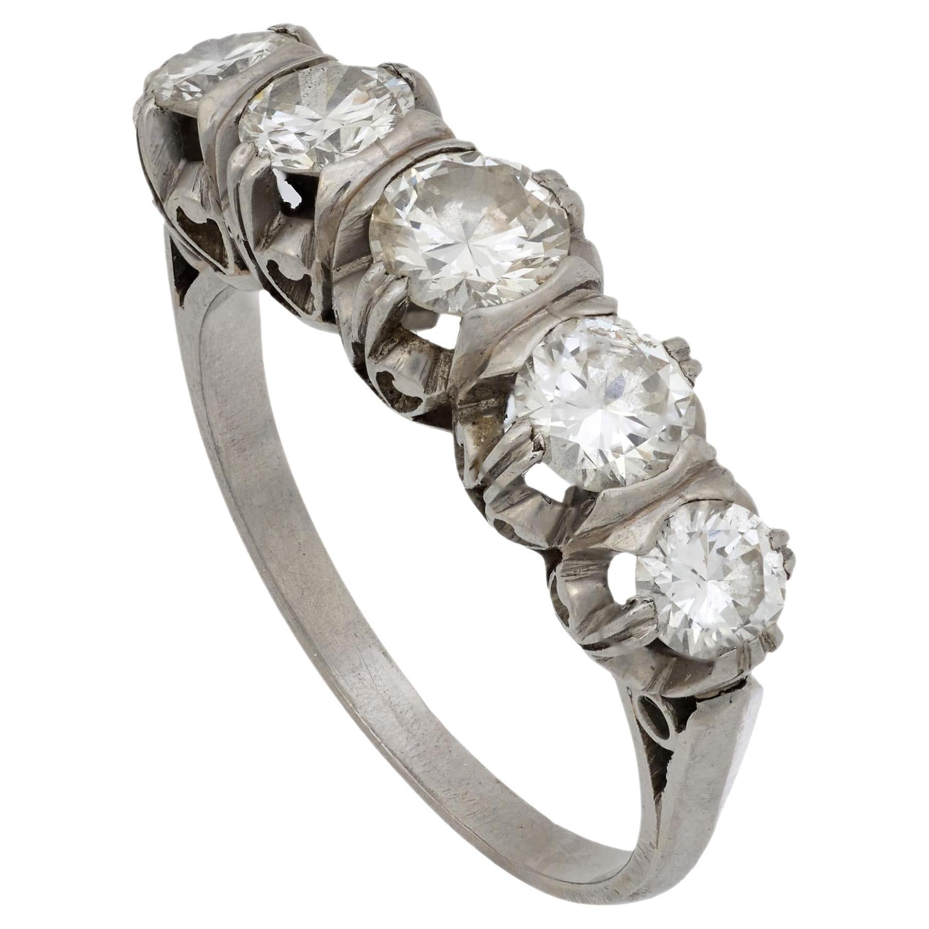 Anello a cinque pietre in platino con diamante Art Déco