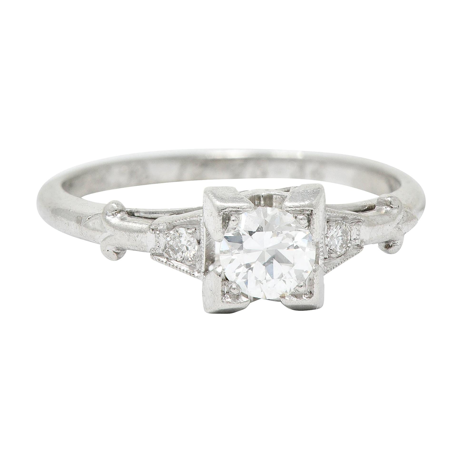 Art Deco 3-Stone Diamond Platinum Engagement Ring Trinity Band Fleur de ...