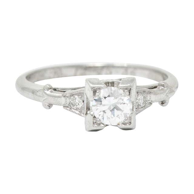 Art Deco 3-Stone Diamond Platinum Engagement Ring Trinity Band Fleur de ...