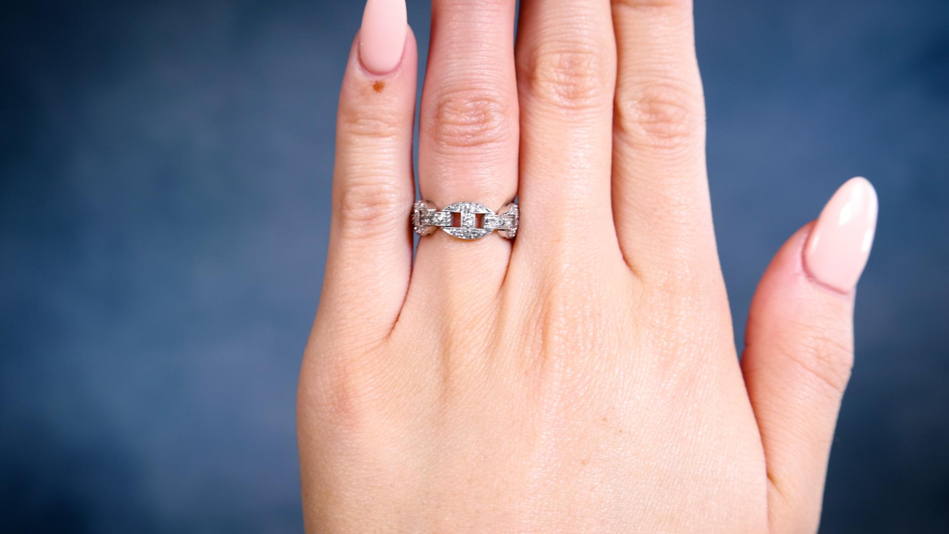 Single Cut Art Deco Diamond Platinum Flexible Ring For Sale