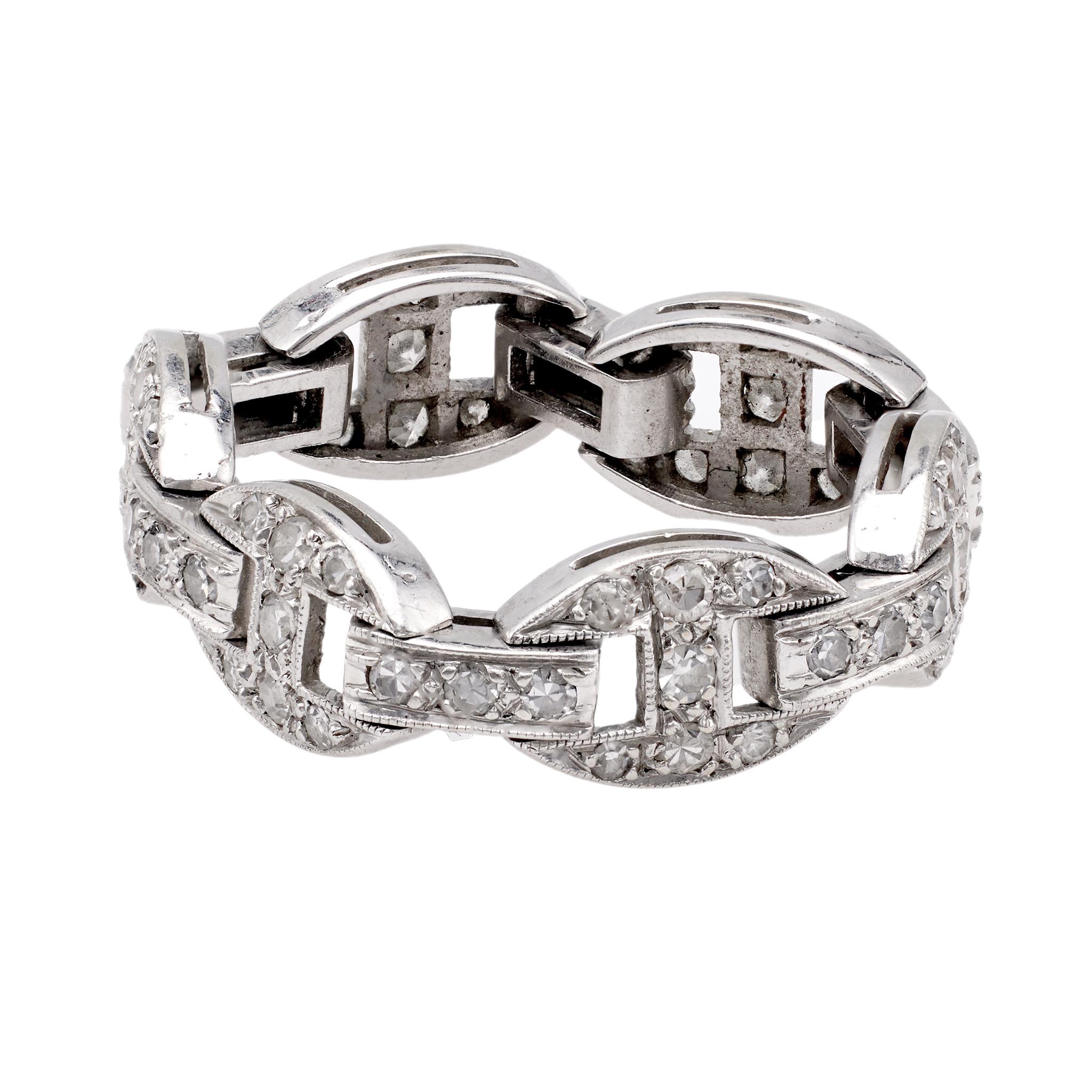 Women's or Men's Art Deco Diamond Platinum Flexible Ring For Sale