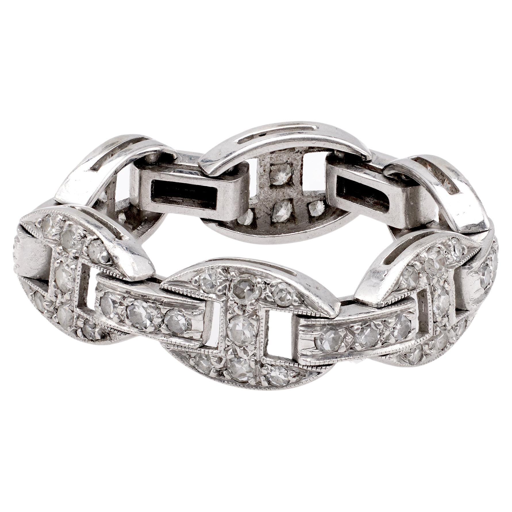 Art Deco Diamond Platinum Flexible Ring For Sale