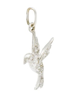 Art Deco Diamond Platinum Flying Dove Bird Charm