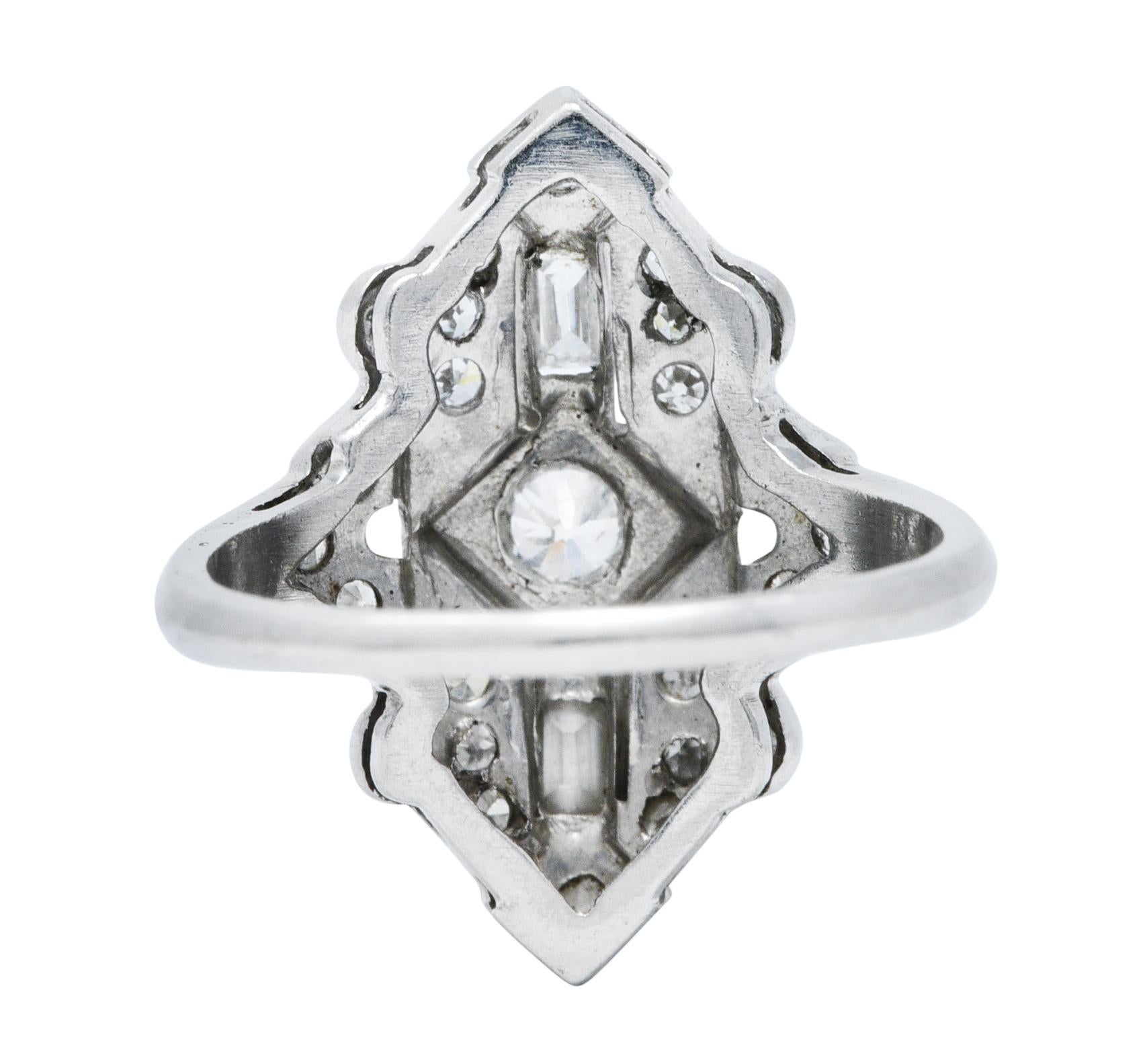 Old European Cut Art Deco Diamond Platinum Geometric Dinner Ring