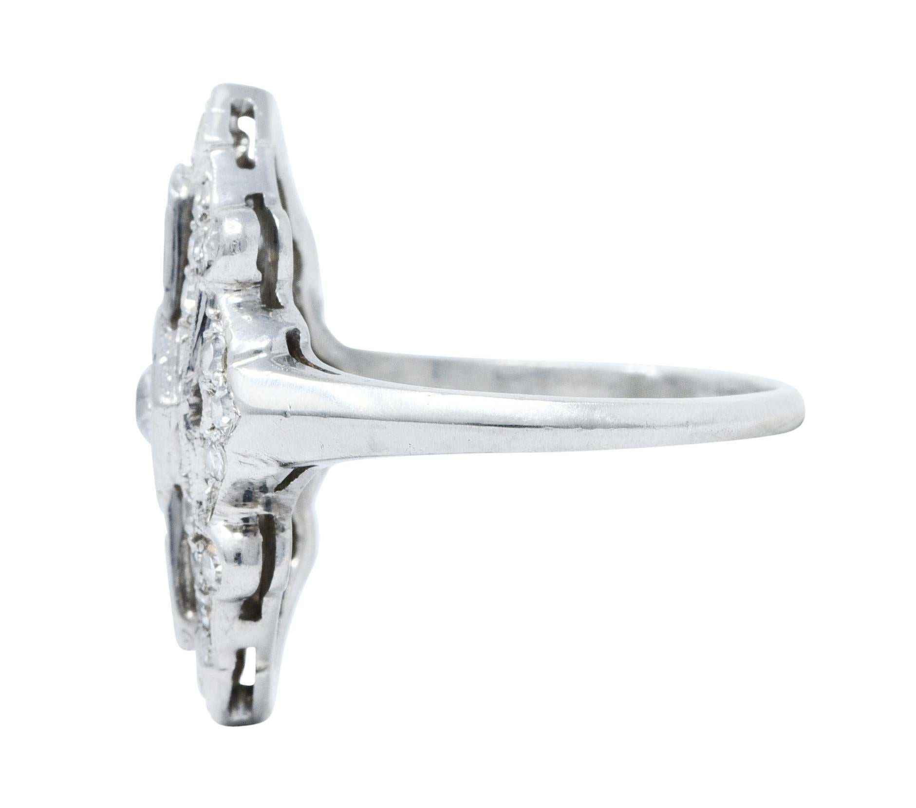 Art Deco Diamond Platinum Geometric Dinner Ring In Excellent Condition In Philadelphia, PA