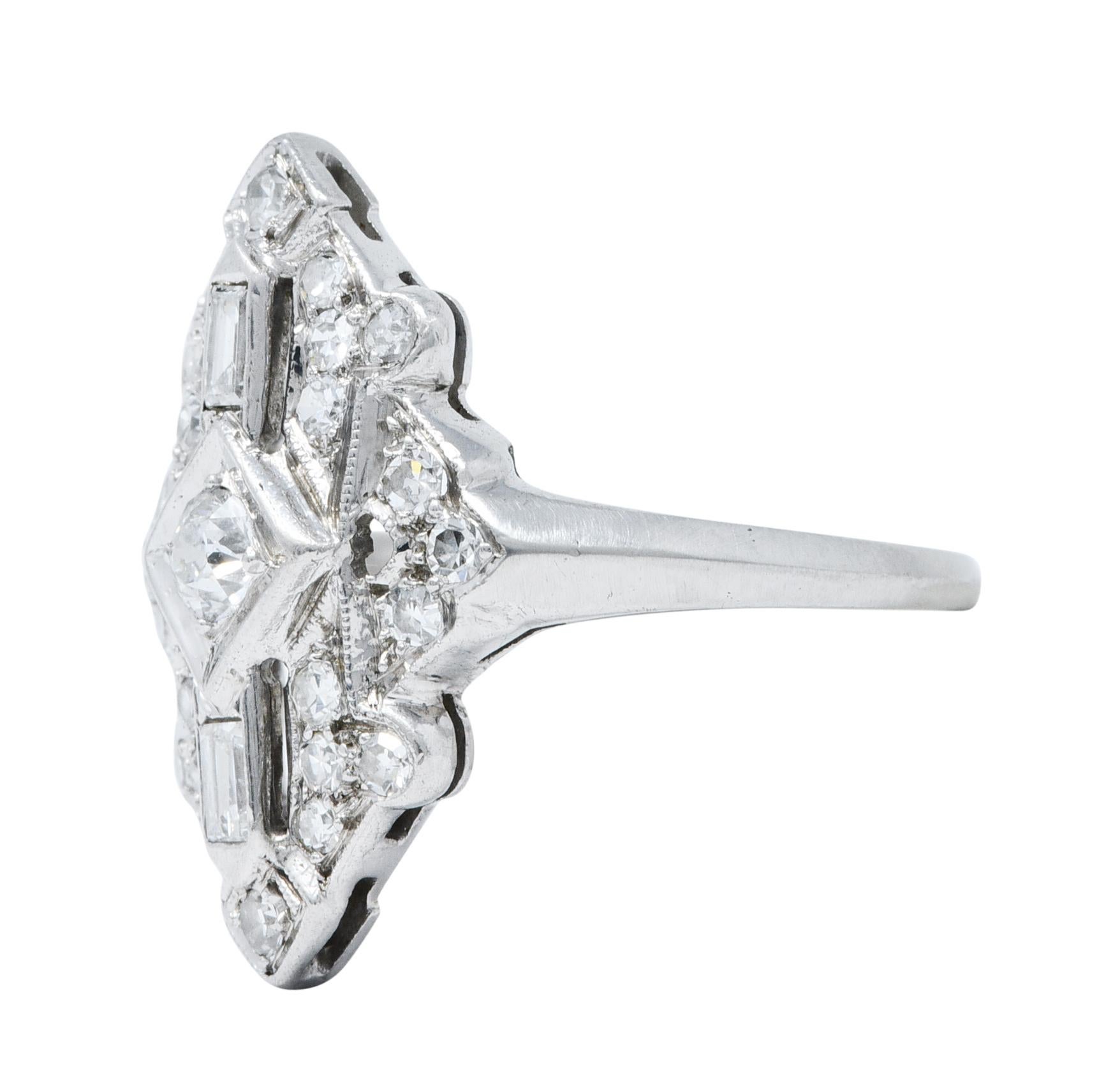 Women's or Men's Art Deco Diamond Platinum Geometric Dinner Ring