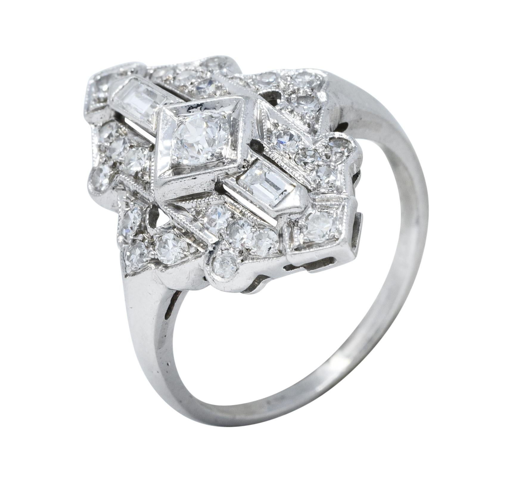 Art Deco Diamond Platinum Geometric Dinner Ring 2