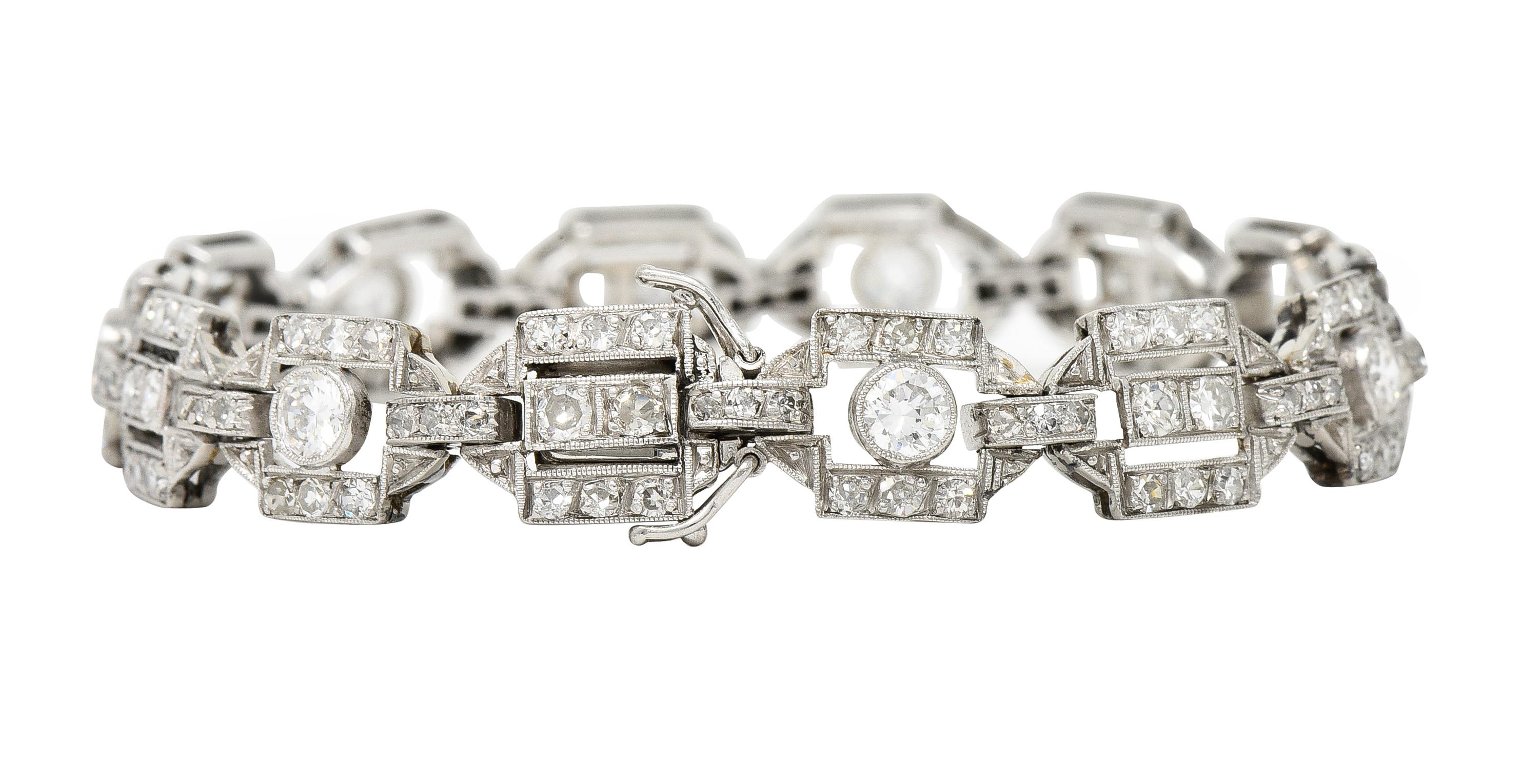 Art Deco Diamond Platinum Geometric Line Bracelet In Excellent Condition In Philadelphia, PA