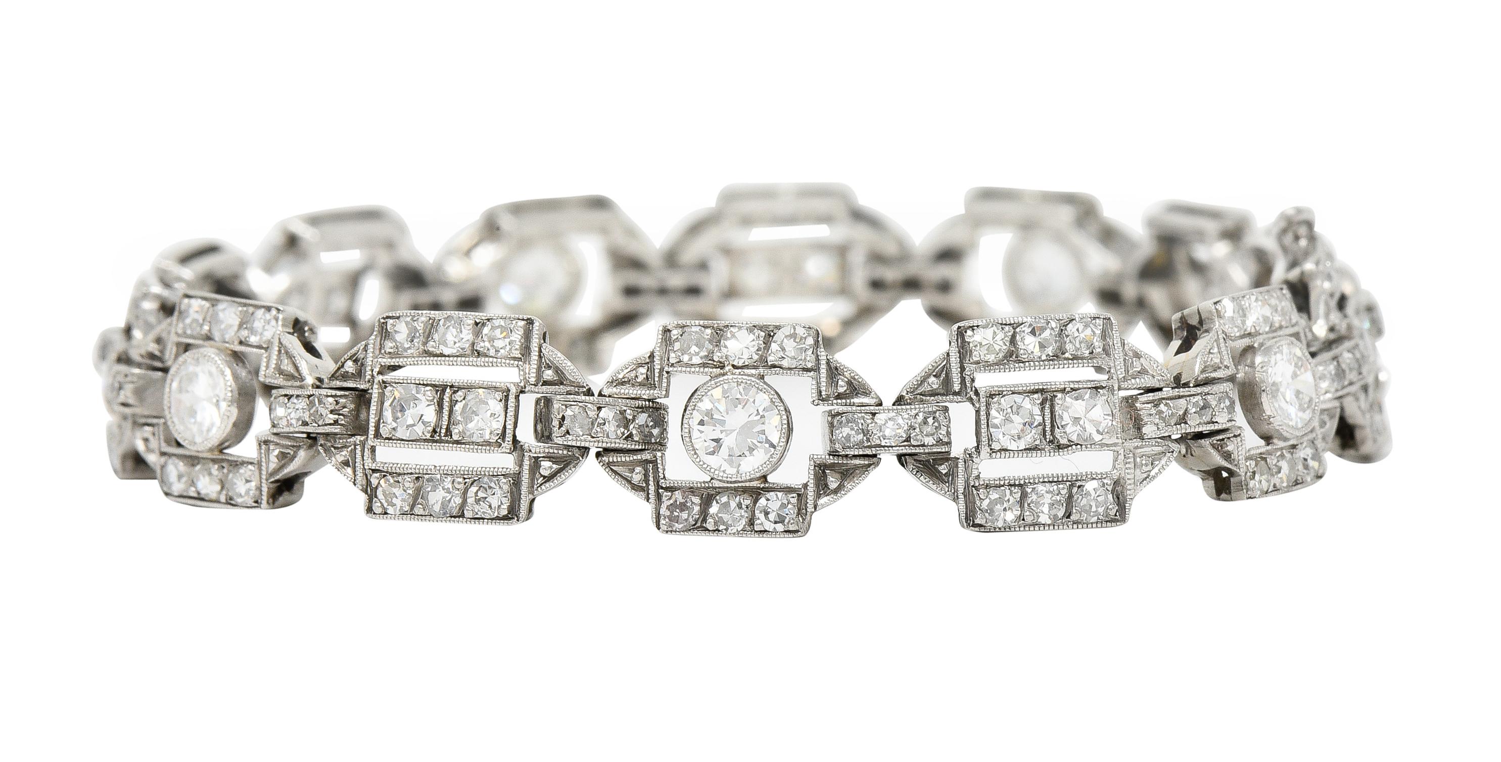 Women's or Men's Art Deco Diamond Platinum Geometric Line Bracelet