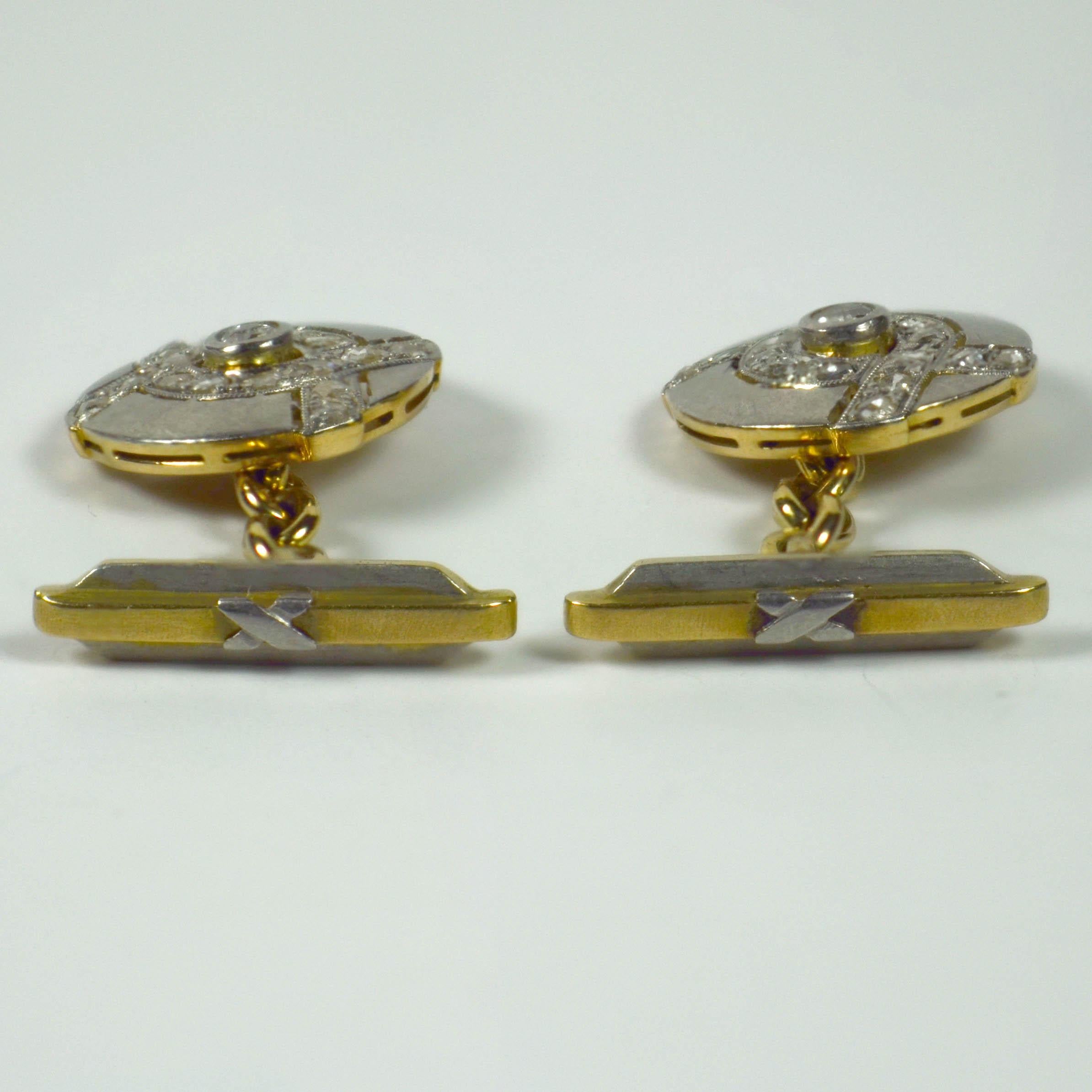 Art Deco Diamond Platinum Gold Cufflinks In Good Condition For Sale In London, GB