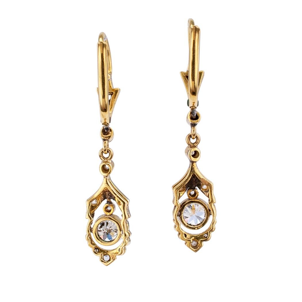 Art Deco Diamond Platinum Gold Drop Earrings In Good Condition In Los Angeles, CA