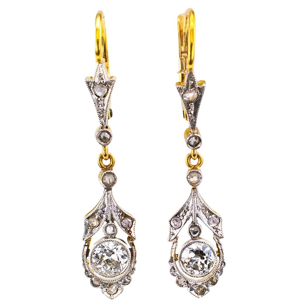 Art Deco Diamond Platinum Gold Drop Earrings